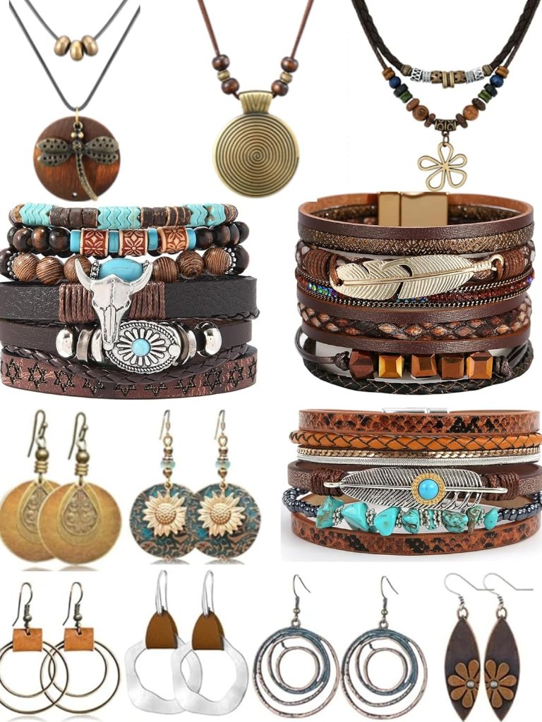 12pcs Boho Jewelry Set For Women Bohemian Western Jewelry Set With Long Pendant